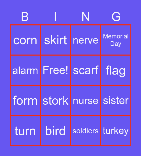 Bossy R Bingo Card