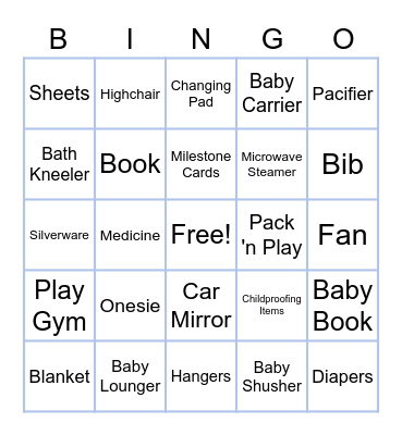 Baby Shower Bingo Card