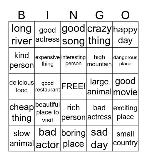 Superlative Bingo Card