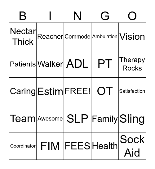 Therapy Rocks! Bingo Card