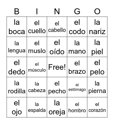 El Cuerpo Bingo Card