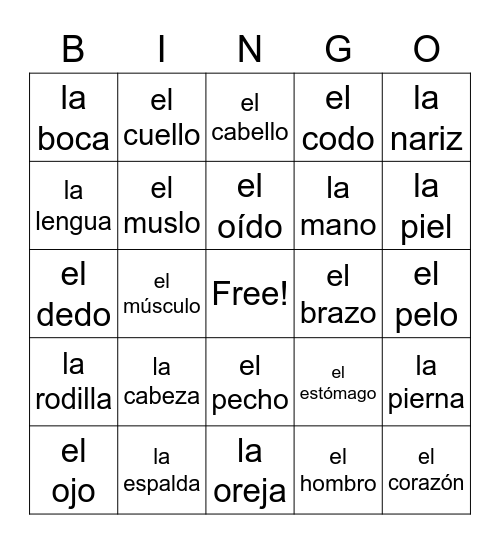 El Cuerpo Bingo Card