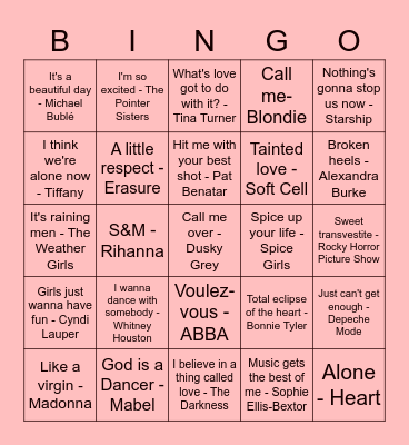 Dusty Bowles' Musical Bingo Card