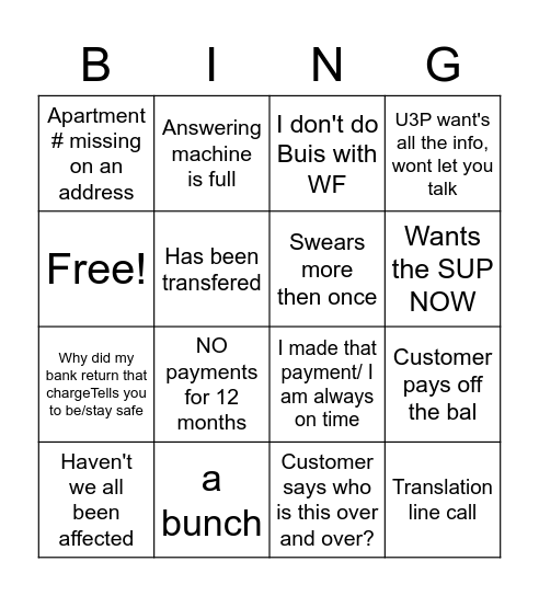 Wells Bingo Card