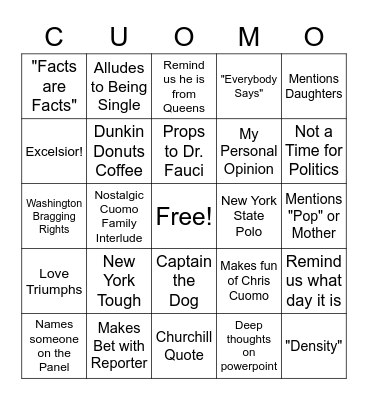 Cuomo Briefing Bingo Card