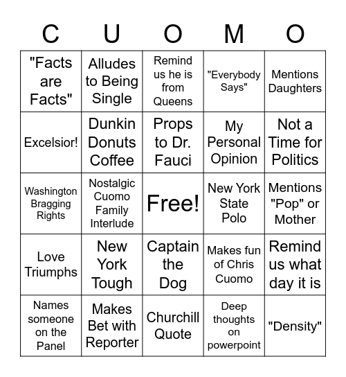 Cuomo Briefing Bingo Card