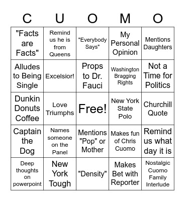 Cuomo Briefing Bingo Card