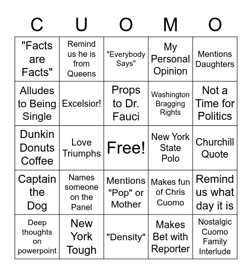 Cuomo Briefing Bingo Card