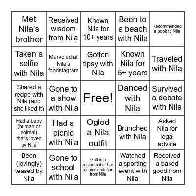 NILA BINGO! Bingo Card