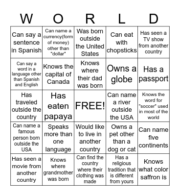 WORLD FRIEND BINGO Card