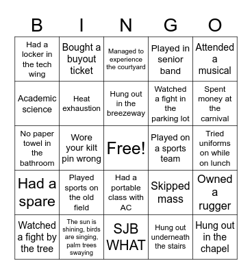 SJB ALUMNI BINGO Card