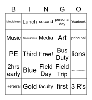 WES Bingo Card