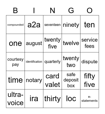Products and Services Bingo Card