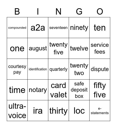 Products and Services Bingo Card