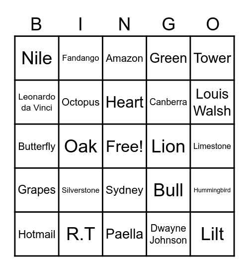 Words Round Bingo Card