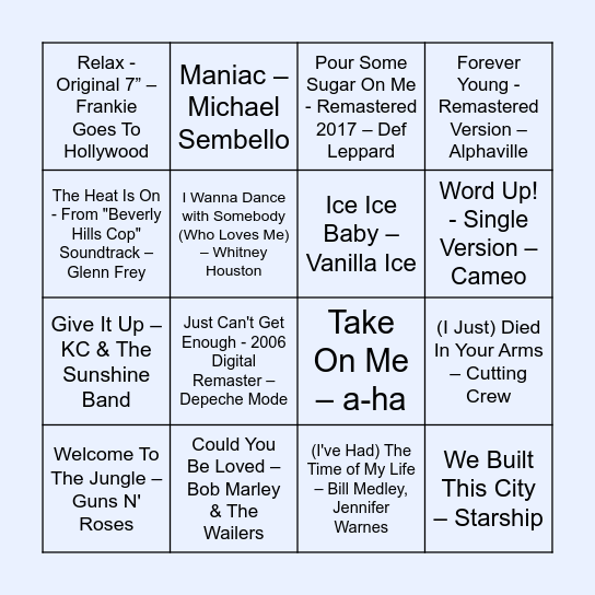 THE 80s! Bingo Card