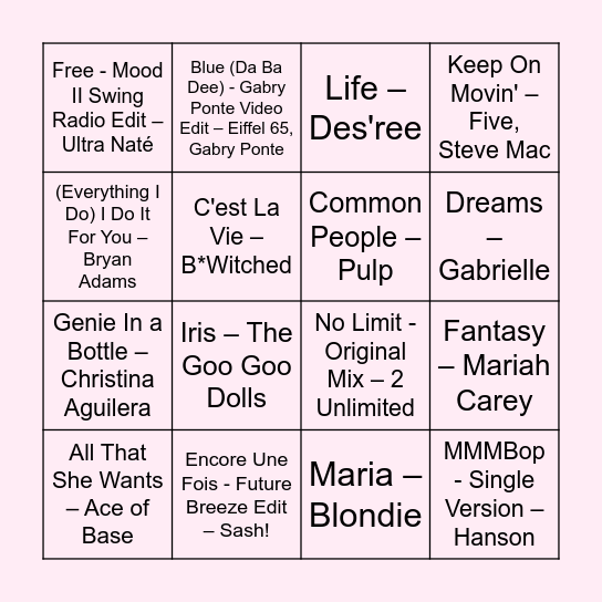 THE 90s! Bingo Card