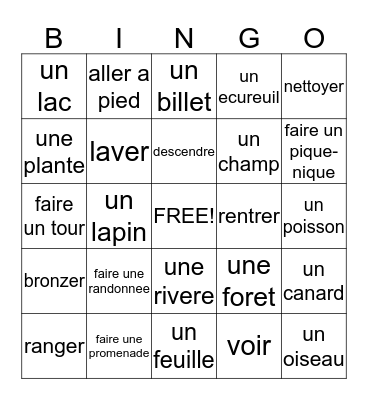 French II Lecon 5 Bingo Card