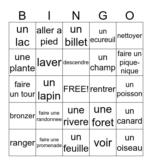 French II Lecon 5 Bingo Card