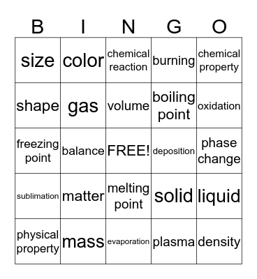 Science that MATTERs 4 Bingo Card