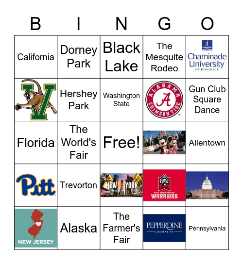 Oh the places you'll go Bingo Card