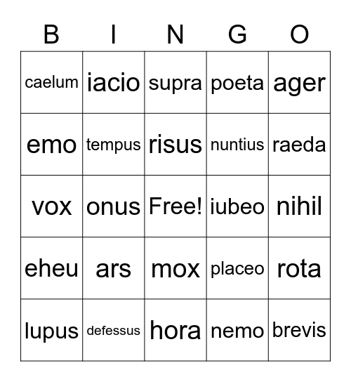 Latin Vinco Bingo Card