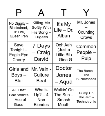 One Hit Wonders Bingo Card