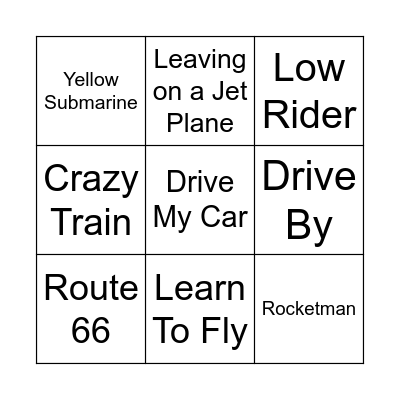 Cars & Transport Bingo Card