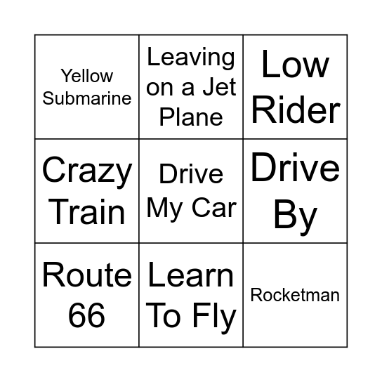 Cars & Transport Bingo Card