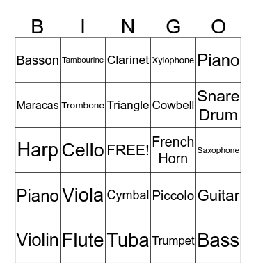 Instrument Families Bingo Card