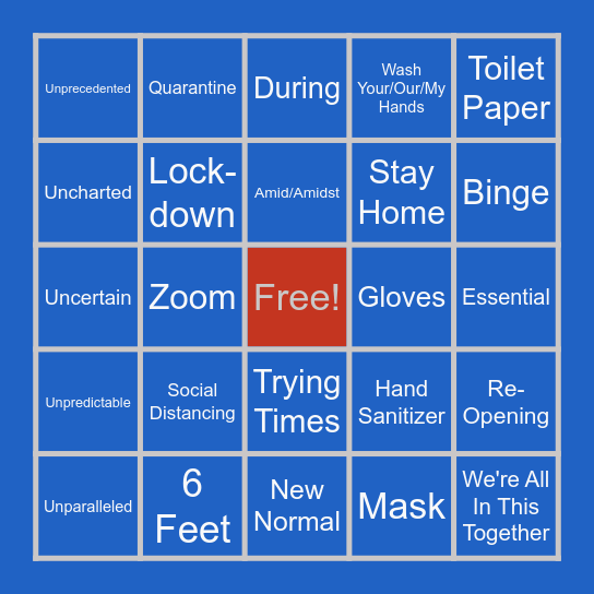 Graduation 2020 Bingo Card