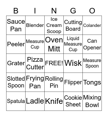 Kitchen Bingo Card