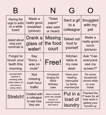 Remote Work Bingo Card
