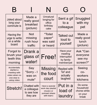 Remote Work Bingo Card
