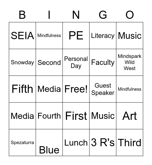 WES Bingo Card
