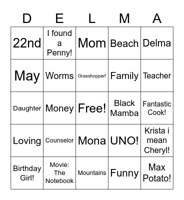 Delmas'Birthday BINGO! Bingo Card