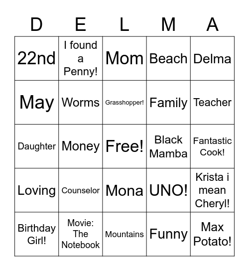 Delmas'Birthday BINGO! Bingo Card