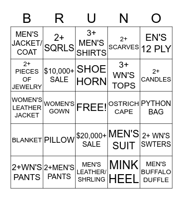 Brunello Bingo Card
