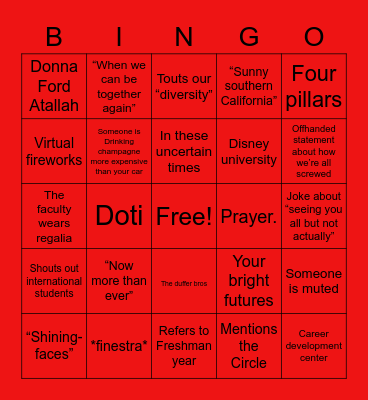 Chapman Virtual Graduation Bingo Card