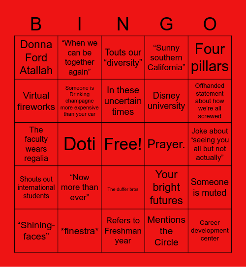 Chapman Virtual Graduation Bingo Card