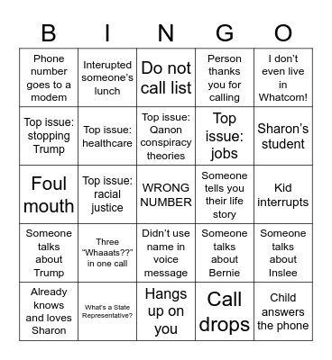 Phone Bank Bingo Card