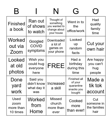 Quarantine BINGO Card