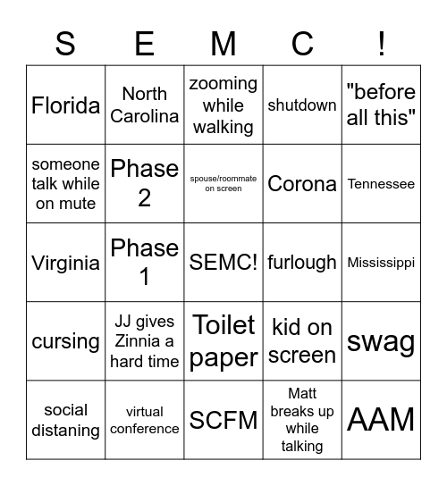 SEMC Happy Hour Bingo 3 Bingo Card