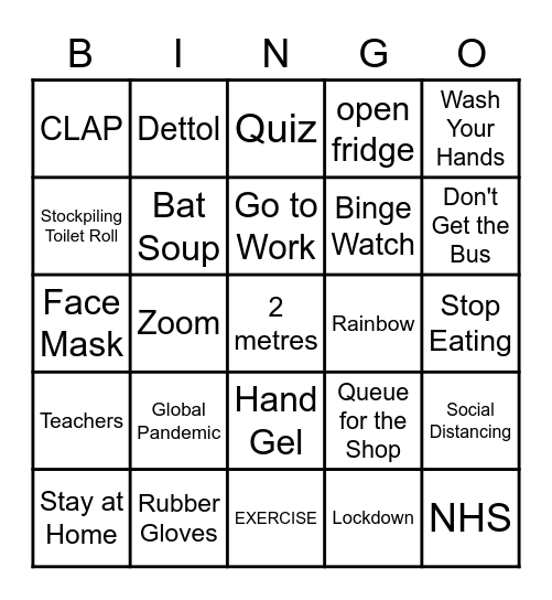 Lockdown Bingo Card