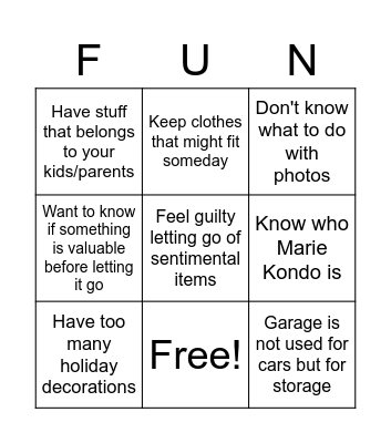 DeClutter Bingo Card