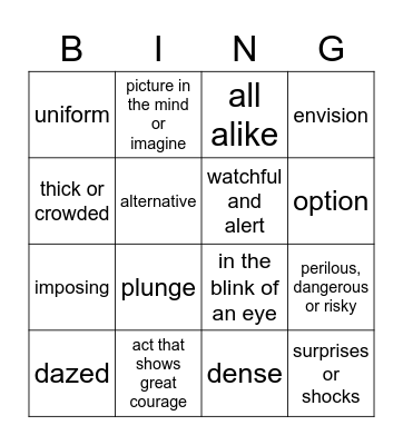 4th Grade Vocabulary Bingo Card