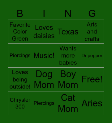 Taylor's BINGO Card