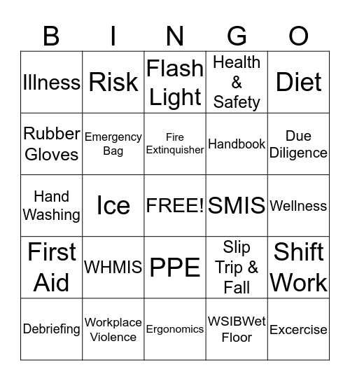 Health & Safety Bingo Card