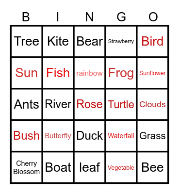 Nature bingo Card
