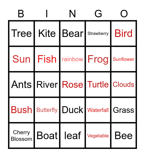 Nature bingo Card